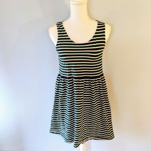 Green, navy & cream striped tank dress, L